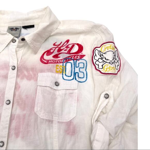 HARLEY DAVIDSON women's 3/4 sleeves button up white shirt SIZE XL - EXTRA LRG - Picture 4 of 13